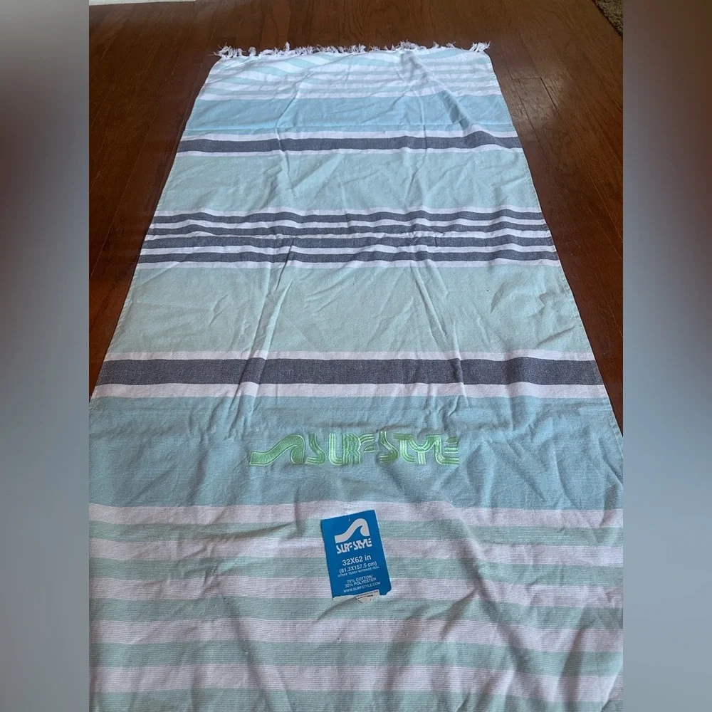 Striped Pastel Beach Towel - Mint, Gray & White by surf style new with tags